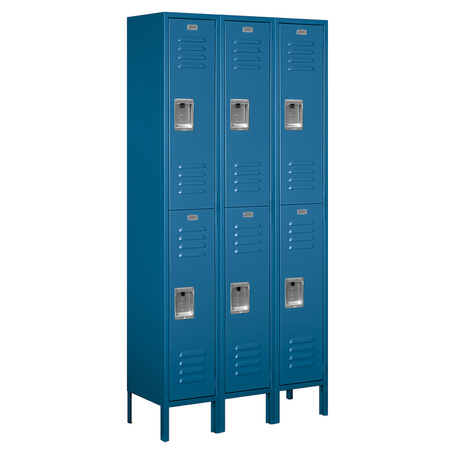 SALSBURY INDUSTRIES Wardrobe Locker, 36" W, 12" D, 78" H, (3) Wide, (6) Openings, Blue 62362BL-U